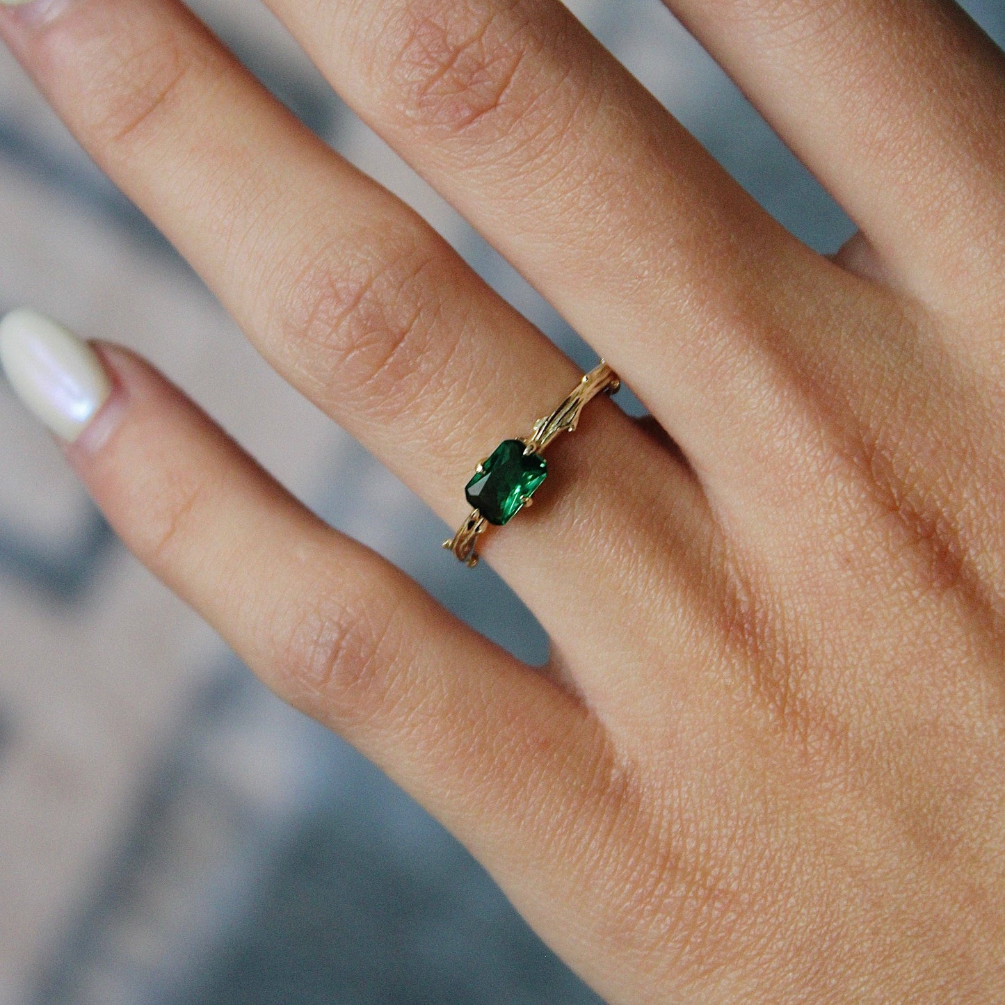 Emerald Bark Ring