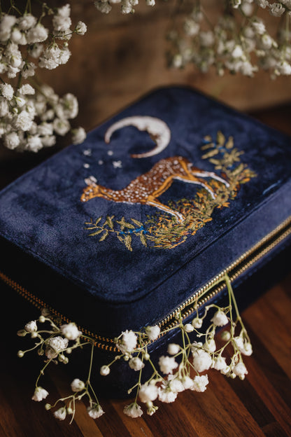 Deer and Moon Velvet Jewelry Box