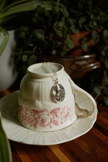 Sterling Silver Flowers and Hummingbird Necklace