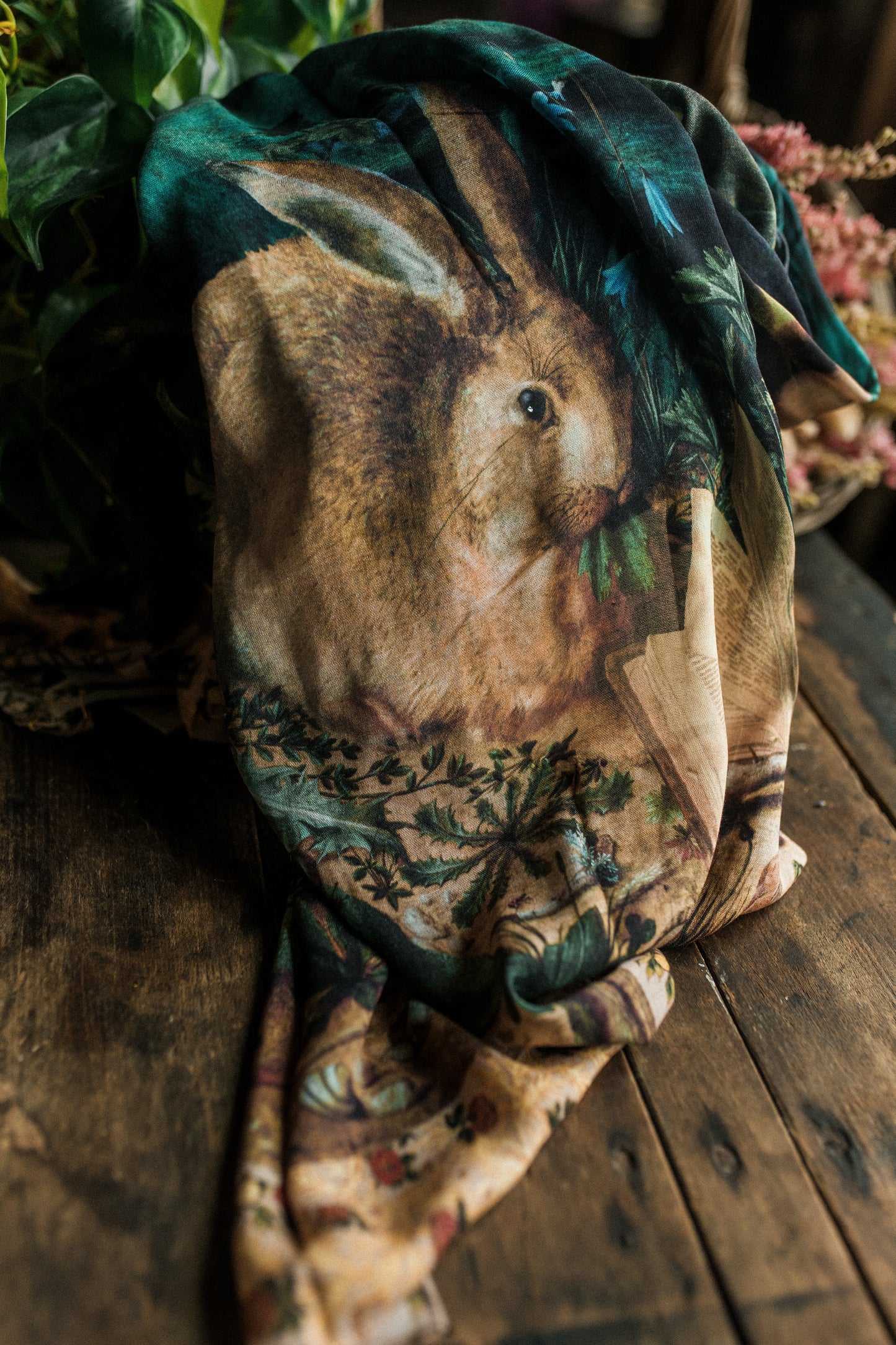 "Bella Notte" Bamboo Scarf with Rabbit and Moon