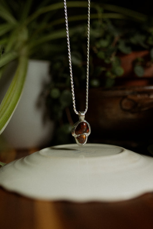 Fire Agate Necklace with a sterling silver chain