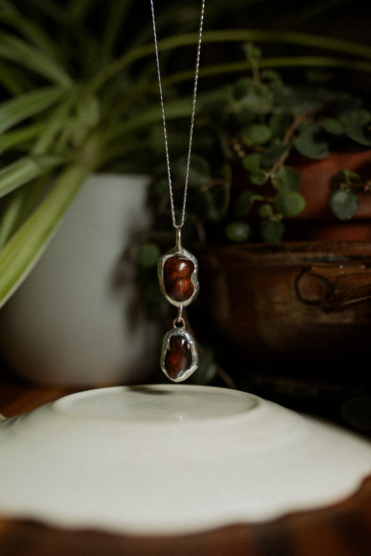 Fire Agate Double necklace on a sterling silver chain
