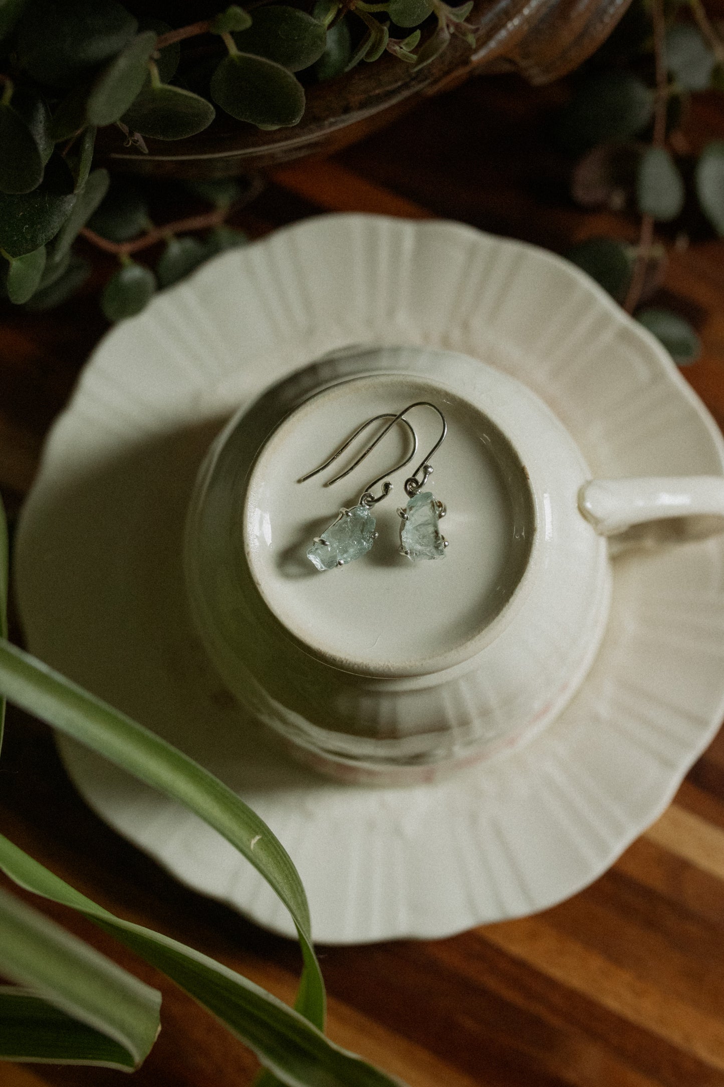 Raw aquamarine dangling earrings