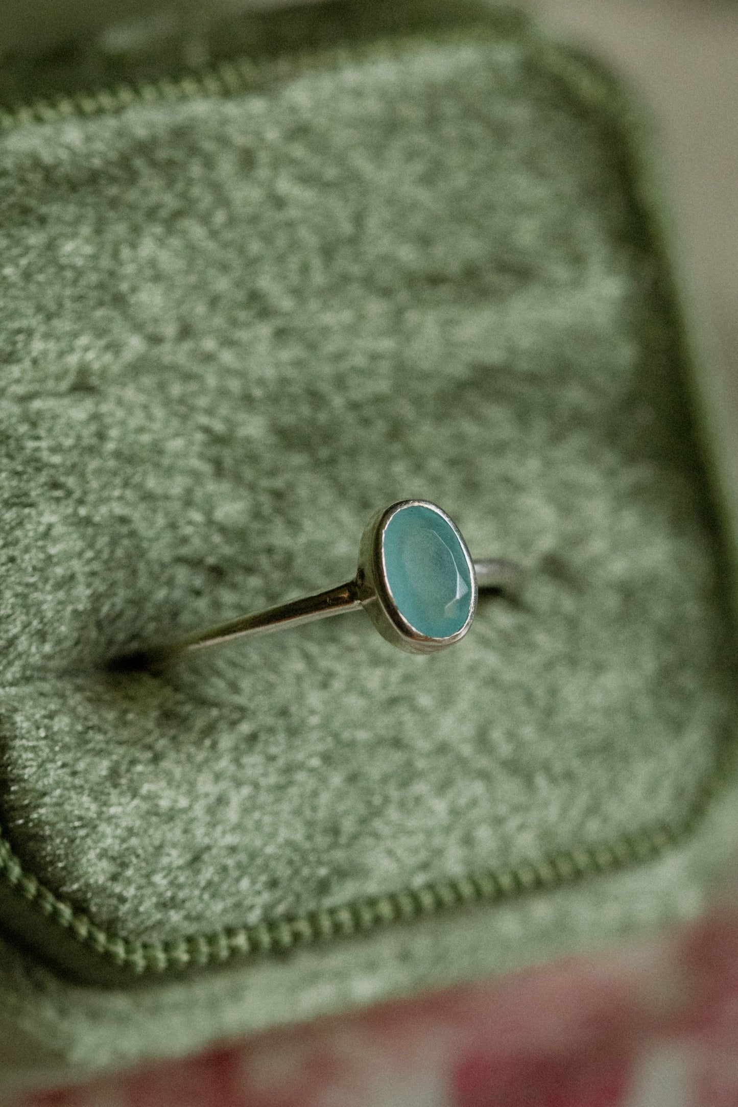 Faceted blue chalcedony with a silver ring - size 5