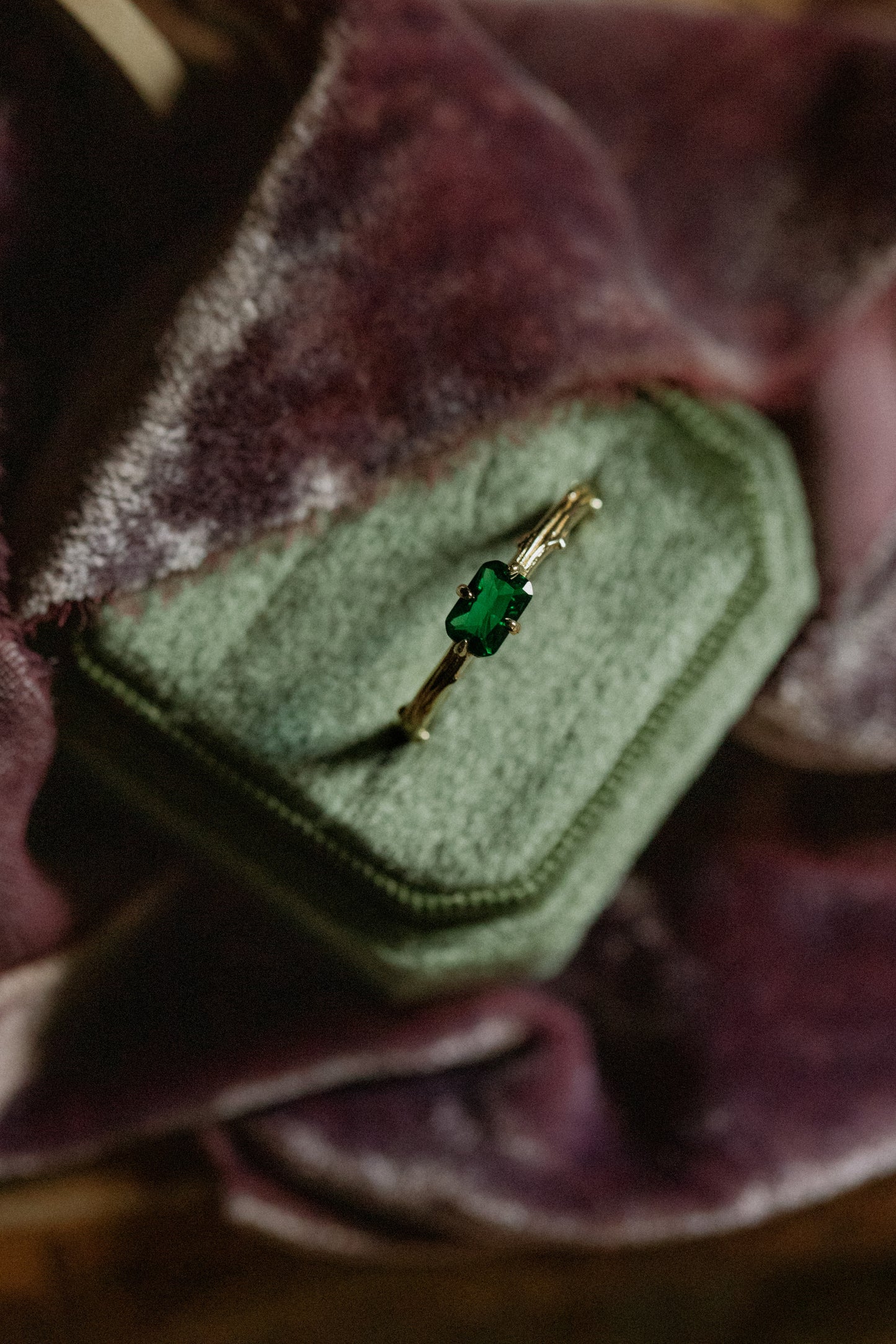 Emerald Bark Ring