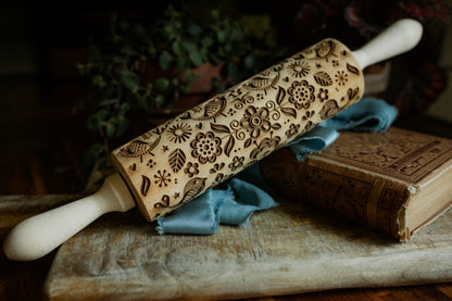 Embossing Rolling Pin - Birds and Flowers