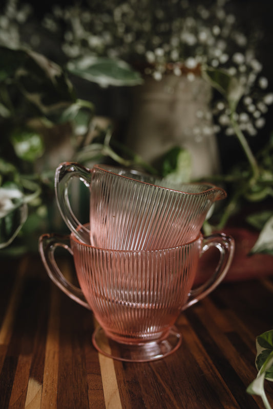 1930's Fine Rib Pink Depression Glassware - Pre-Loved