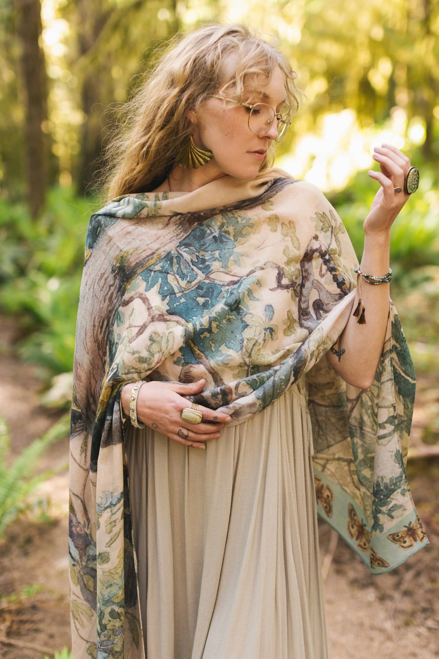 Earth and Sky Bohemian Bamboo Scarf with Tree Print